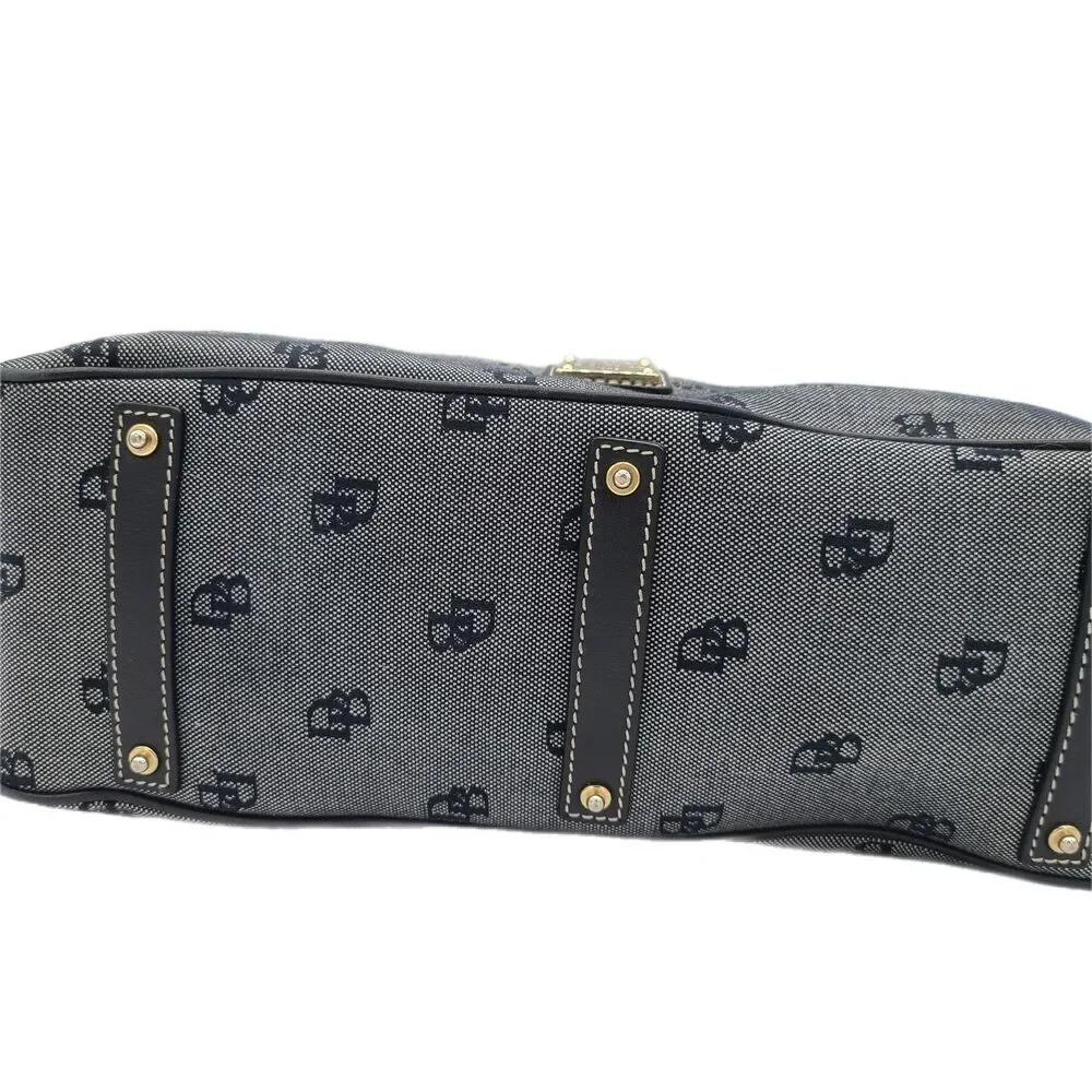 Dooney & Bourke Large Gray Monogram Canvas & Leather Trim Dome Satchel Bag GUC